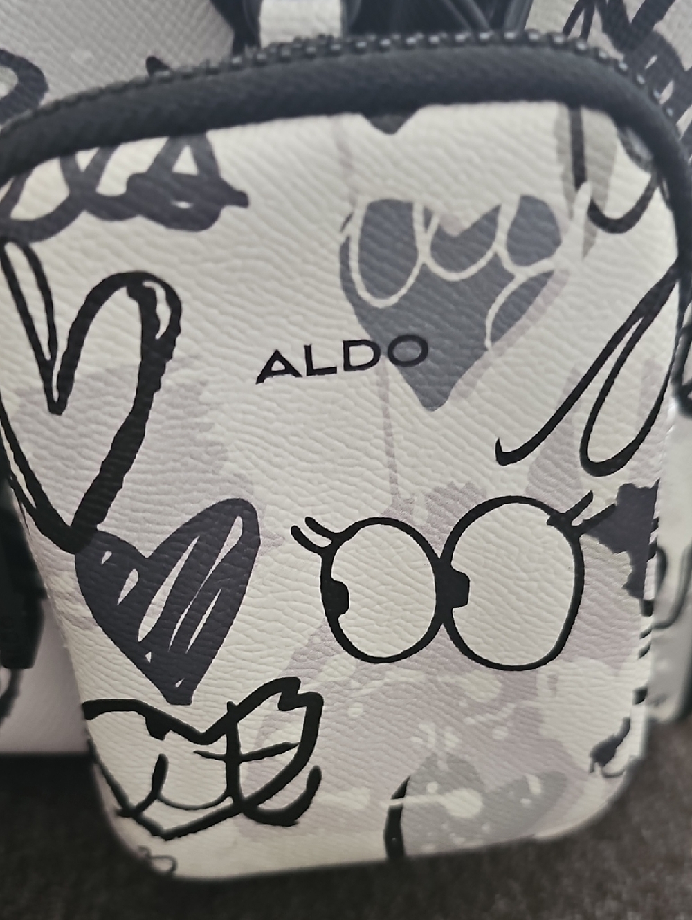 Aldo White and Black Graffiti Print Satchel with Coin Pouch - Picture 2 of 6